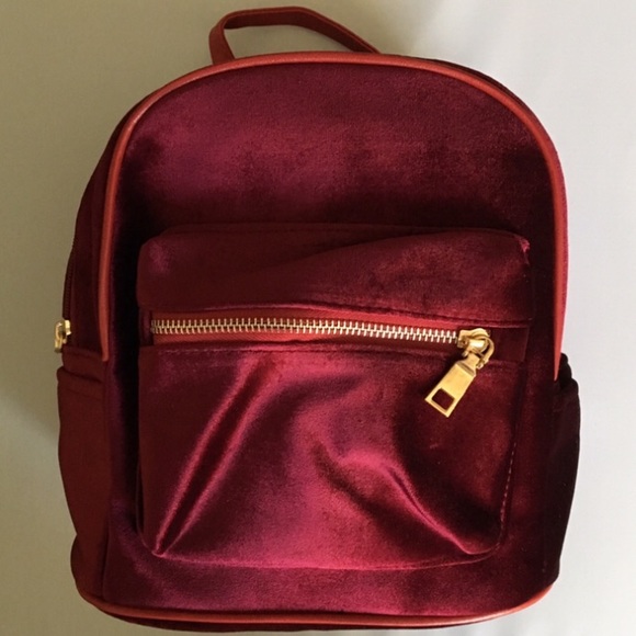 $15❤️New Trendy Deep Ruby Mini Velvet Backpack - Picture 4 of 5